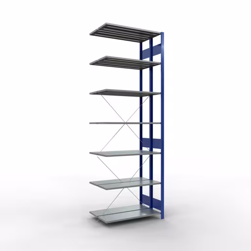 Anbauregal, Doppelregal, Fachbodenregal Stecksystem MULTIplus150, 3000 x 1000 x (2x600) mm (HxBxT), 2x7 Fachböden, Kreuzstrebe, RAL 5010 enzianblau von der Marke Schulte Lagertechnik Anbauregal, Doppelregal, Fachbodenregal Stecksystem MULTIplus150, 3000 x 1000 x (2x600) mm (HxBxT), 2x7 Fachböden, Kreuzstrebe, RAL 5010 enzianblau aus der Kategorie Doppelregale mit der Artikelnummer 32737-B