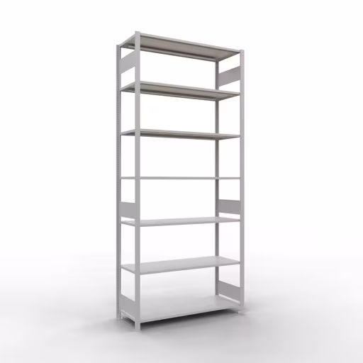 Grundregal, Fachbodenregal Stecksystem MULTIplus150, 3000 x 1300 x 500 mm (HxBxT), 7 Fachböden, Längenriegel, RAL 7035 lichtgrau aus der Kategorie Grundregal mit der Artikelnummer 32652-130-LR