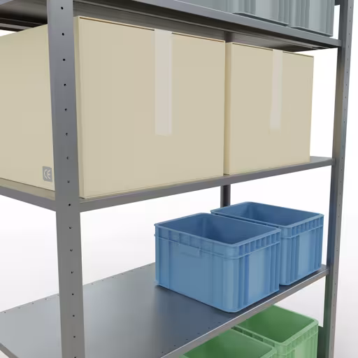 Grundregal, Fachbodenregal Stecksystem MULTIplus150, 2000 x 1300 x 600 mm (HxBxT), 5 Fachböden, Längenriegel, verzinkt mit der GTIN 4004514280831 Grundregal, Fachbodenregal Stecksystem MULTIplus150, 2000 x 1300 x 600 mm (HxBxT), 5 Fachböden, Längenriegel, verzinkt von Schulte Lagertechnik mit der Artikelnr. 12760-130-LR