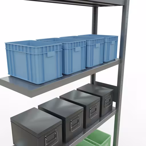 Abbildung Nr 12 des Artikels Anbauregal, Fachbodenregal Stecksystem MULTIplus330, 3000 x 1000 x 300 mm (HxBxT), 7 Fachböden, Längenriegel, verzinkt aus der Produktgruppe Stecksystem von der Marke Schulte Lagertechnik