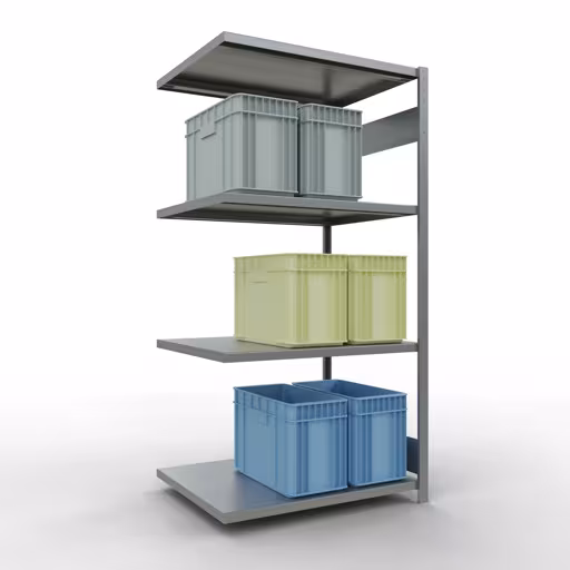 Anbauregal, Fachbodenregal Stecksystem MULTIplus330, 2000 x 1000 x 800 mm (HxBxT), 5 Fachböden, Längenriegel, verzinkt von der Marke Schulte Lagertechnik aus der Produktreihe Stecksystem