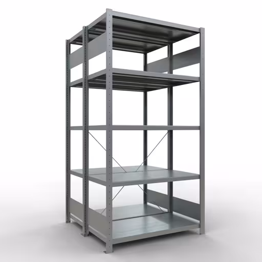Grundregal, Doppelregal, Fachbodenregal Stecksystem MULTIplus250, 2000 x 1000 x (2x500) mm (HxBxT), 2x5 Fachböden, Kreuzstrebe, verzinkt aus der Kategorie Doppelregale mit der Artikelnummer 14250-G