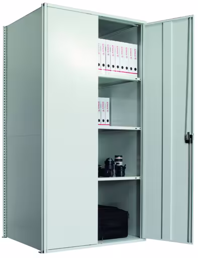 Flügeltürschrank, Grundregal 2000 x 1000 x 800 mm, RAL 7035 lichtgrau/verzinkt, 5 MULTIplus150-Fachböden, Seitenwände, Rückwand, 1 Stück Flügeltür aus der Kategorie Grundregal mit der Artikelnummer 12580-M6