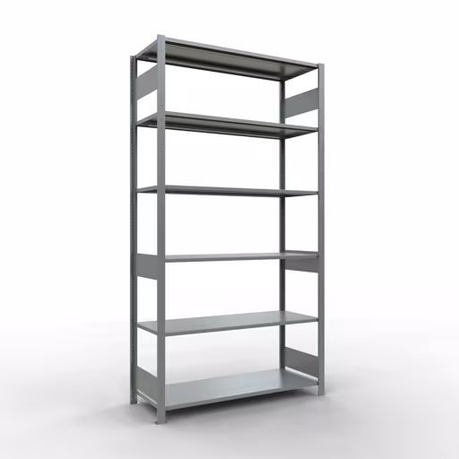 Grundregal, Fachbodenregal Stecksystem MULTIplus150, 2500 x 1300 x 500 mm (HxBxT), 6 Fachböden, Längenriegel, verzinkt aus der Kategorie Grundregal mit der Artikelnummer 12751-130-LR
