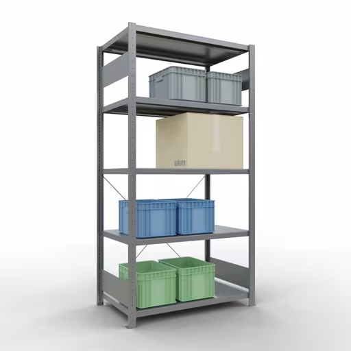 Grundregal, Fachbodenregal Stecksystem MULTIplus330, 2000 x 1000 x 600 mm (HxBxT), 5 Fachböden, Kreuzstrebe, verzinkt von der Marke Schulte Lagertechnik aus der Produktreihe Stecksystem