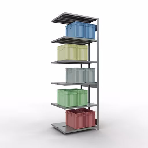 Andere Ansicht des Artikels Anbauregal, Doppelregal, Fachbodenregal Stecksystem MULTIplus250, 3000 x 1000 x (2x400) mm (HxBxT), 2x7 Fachböden, Längenriegel, verzinkt aus der Kategorie Doppelregale