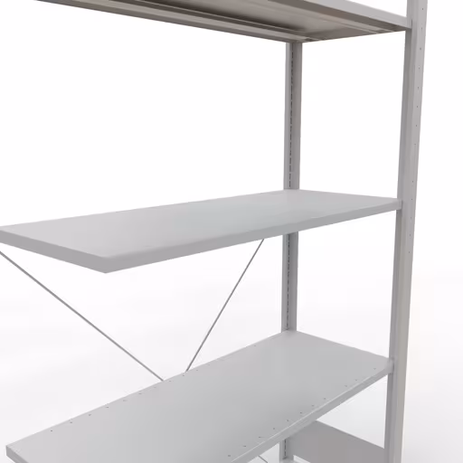 Abbildung Nr 7 des Artikels Anbauregal, Fachbodenregal Stecksystem MULTIplus85, 2000 x 1000 x 400 mm (HxBxT), 5 Fachböden, Kreuzstrebe, RAL 7035 lichtgrau aus der Produktgruppe Stecksystem von der Marke Schulte Lagertechnik