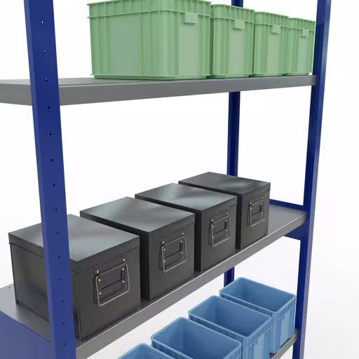Abbildung Nr 14 des Artikels Grundregal, Fachbodenregal Stecksystem MULTIplus250, 3000 x 1300 x 400 mm (HxBxT), 7 Fachböden, Längenriegel, RAL 5010 enzianblau/verzinkt aus der Produktgruppe Stecksystem von der Marke Schulte Lagertechnik
