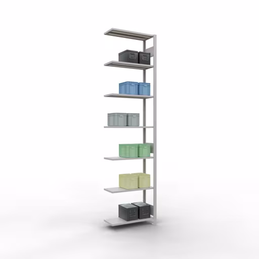 Zusatzbild des Artikels Anbauregal, Fachbodenregal Stecksystem MULTIplus150, 3000 x 750 x 300 mm (HxBxT), 7 Fachböden, Längenriegel, RAL 7035 lichtgrau aus Anbauregal