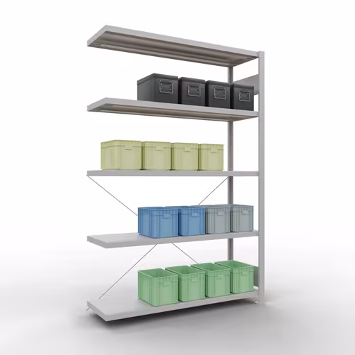 Produktbild Nr 15 des Artikels Stecksystem Anbauregal 2000x1300x400 mm, Typ 250 kg, lichtgrau Abbildung Nr 15 des Artikels Stecksystem Anbauregal 2000x1300x400 mm, Typ 250 kg, lichtgrau aus der Produktgruppe Stecksystem von der Marke Schulte Lagertechnik