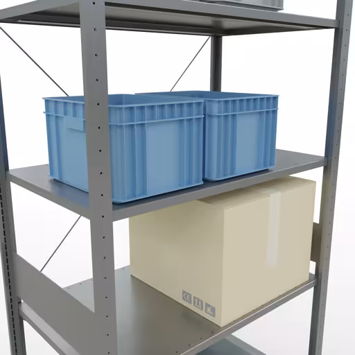 Produktbild Nr 16 des Artikels Grundregal, Fachbodenregal Stecksystem MULTIplus85, 3000 x 1000 x 600 mm (HxBxT), 7 Fachböden, Kreuzstrebe, verzinkt Abbildung Nr 16 des Artikels Grundregal, Fachbodenregal Stecksystem MULTIplus85, 3000 x 1000 x 600 mm (HxBxT), 7 Fachböden, Kreuzstrebe, verzinkt aus der Produktgruppe Stecksystem von der Marke Schulte Lagertechnik