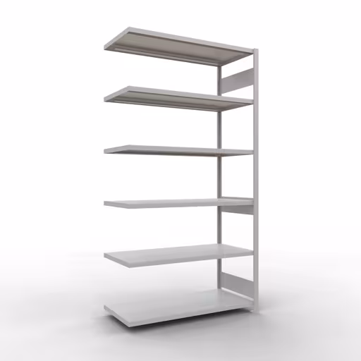 Anbauregal, Fachbodenregal Stecksystem MULTIplus250, 2500 x 1300 x 600 mm (HxBxT), 6 Fachböden, Längenriegel, RAL 7035 lichtgrau aus der Kategorie Anbauregal mit der Artikelnummer 32866-130-LR