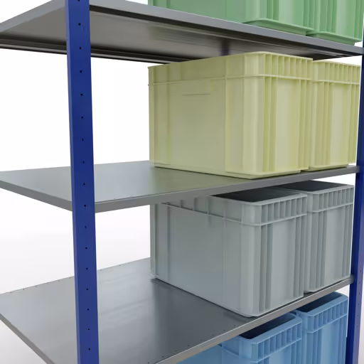 Produktbild Nr.12 des Artikels Grundregal, Fachbodenregal Stecksystem MULTIplus150, 2000 x 1300 x 800 mm (HxBxT), 5 Fachböden, Längenriegel, RAL 5010 enzianblau/verzinkt aus der Produktreihe Stecksystem von der Marke Schulte Lagertechnik