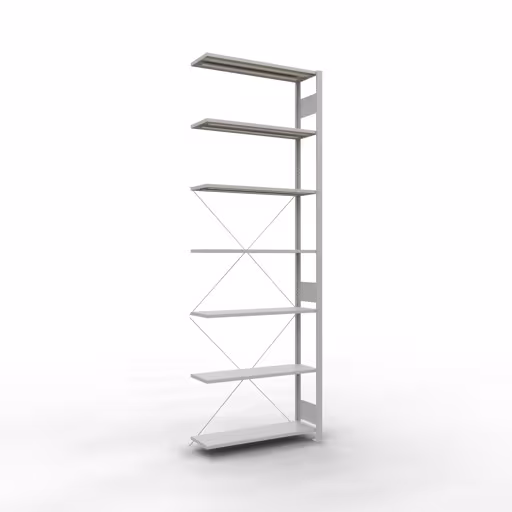 Abbildung Nr 8 des Artikels Anbauregal, Fachbodenregal Stecksystem MULTIplus85, 3000 x 1000 x 300 mm (HxBxT), 7 Fachböden, Kreuzstrebe, RAL 7035 lichtgrau aus der Produktgruppe Stecksystem von der Marke Schulte Lagertechnik