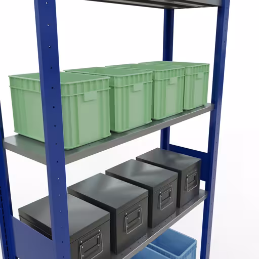 Abbildung Nr 11 des Artikels Grundregal, Fachbodenregal Stecksystem MULTIplus85, 3000 x 1000 x 300 mm (HxBxT), 7 Fachböden, Längenriegel, RAL 5010 enzianblau aus der Produktgruppe Stecksystem von der Marke Schulte Lagertechnik