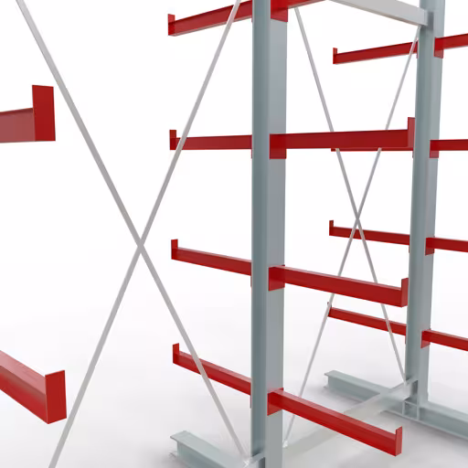 Produktbild Nr 10 des Artikels K 3000 Komplettregal, doppelseitig, 2500 x 2600 x 600 mm, RAL 7001 / RAL 3000, 5 Lagerebenen Abbildung Nr 10 des Artikels K 3000 Komplettregal, doppelseitig, 2500 x 2600 x 600 mm, RAL 7001 / RAL 3000, 5 Lagerebenen aus der Produktgruppe Kragarmregale von der Marke Schulte Lagertechnik