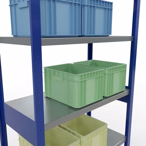 Abbildung Nr 12 des Artikels Grundregal, Fachbodenregal Stecksystem MULTIplus330, 2500 x 1000 x 500 mm (HxBxT), 6 Fachböden, Längenriegel, RAL 5010 enzianblau/verzinkt aus der Produktgruppe Stecksystem von der Marke Schulte Lagertechnik