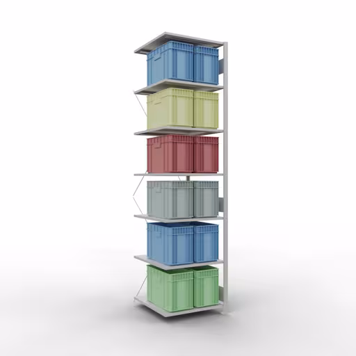 Produktbild Nr.6 des Artikels Anbauregal, Fachbodenregal Stecksystem MULTIplus150, 3000 x 750 x 800 mm (HxBxT), 7 Fachböden, Kreuzstrebe, RAL 7035 lichtgrau aus der Produktreihe Stecksystem von der Marke Schulte Lagertechnik