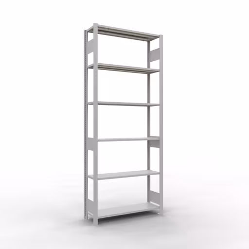Grundregal, Fachbodenregal Stecksystem MULTIplus150, 2500 x 1000 x 300 mm (HxBxT), 6 Fachböden, Längenriegel, RAL 7035 lichtgrau aus der Kategorie Grundregal mit der Artikelnummer 32631-LR