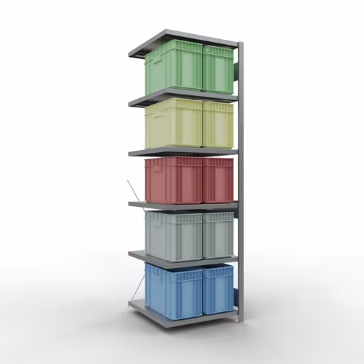 Abbildung Nr 13 des Artikels Anbauregal, Fachbodenregal Stecksystem MULTIplus250, 2500 x 750 x 800 mm (HxBxT), 6 Fachböden, Kreuzstrebe, verzinkt aus der Produktgruppe Stecksystem von der Marke Schulte Lagertechnik