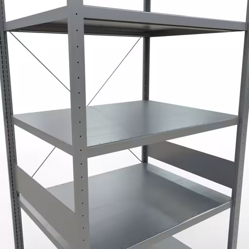 Andere Ansicht des Artikels Grundregal, Fachbodenregal Stecksystem MULTIplus250, 3000 x 1000 x 800 mm (HxBxT), 7 Fachböden, Kreuzstrebe, verzinkt aus der Kategorie Stecksystem