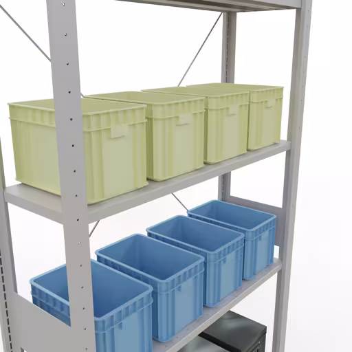 Grundregal, Fachbodenregal Stecksystem MULTIplus150, 3000 x 1000 x 300 mm (HxBxT), 7 Fachböden, Kreuzstrebe, RAL 7035 lichtgrau von der Marke Schulte Lagertechnik aus der Produktreihe Stecksystem