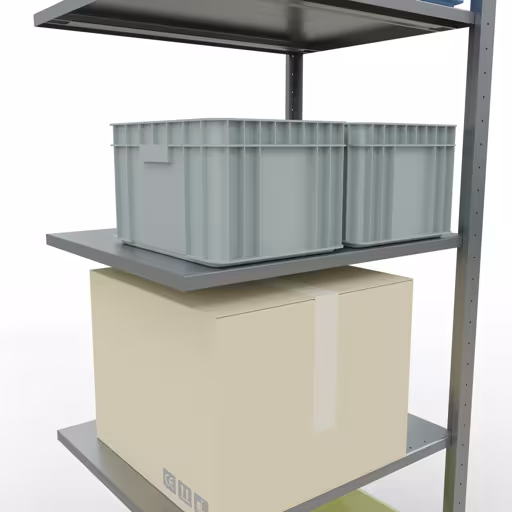 Anbauregal, Fachbodenregal Stecksystem MULTIplus150, 2000 x 750 x 600 mm (HxBxT), 5 Fachböden, Längenriegel, verzinkt von Schulte Lagertechnik aus der Kategorie Stecksystem