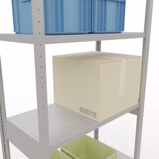 Zusatzbild des Artikels Grundregal, Fachbodenregal Stecksystem MULTIplus250, 3000 x 1000 x 500 mm (HxBxT), 7 Fachböden, Längenriegel, RAL 7035 lichtgrau aus Grundregal