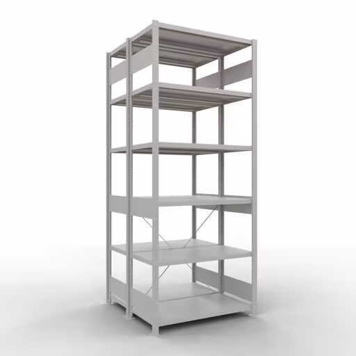 Grundregal, Doppelregal, Fachbodenregal Stecksystem MULTIplus250, 2500 x 1000 x (2x500) mm (HxBxT), 2x6 Fachböden, Kreuzstrebe, RAL 7035 lichtgrau aus der Kategorie Doppelregale mit der Artikelnummer 32151-G