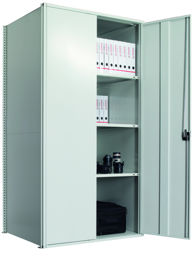 Flügeltürschrank, Grundregal 2000 x 1000 x 1000 mm, RAL 7035 lichtgrau/verzinkt, 5 MULTIplus250-Fachböden, Seitenwände, Rückwand, 1 Stück Flügeltür aus der Kategorie Grundregal mit der Artikelnummer 12990-M6