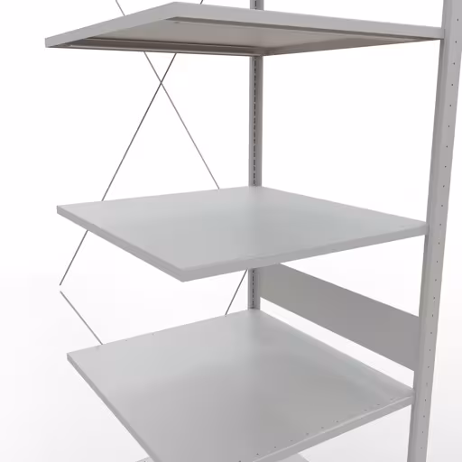 Andere Ansicht des Artikels Anbauregal, Fachbodenregal Stecksystem MULTIplus150, 3000 x 750 x 800 mm (HxBxT), 7 Fachböden, Kreuzstrebe, RAL 7035 lichtgrau aus der Kategorie Stecksystem