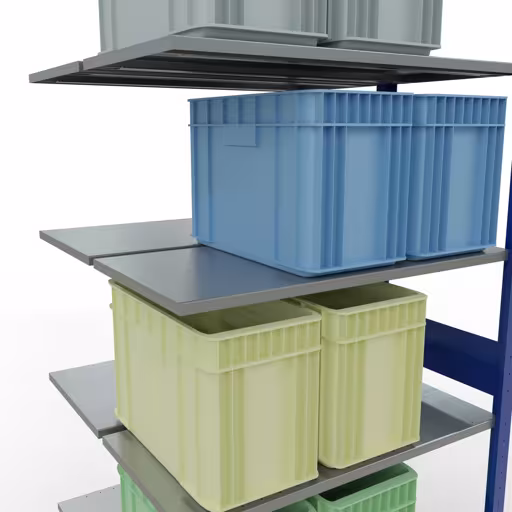 Produktbild Nr.15 des Artikels Anbauregal, Doppelregal, Fachbodenregal Stecksystem MULTIplus150, 3000 x 1000 x (2x500) mm (HxBxT), 2x7 Fachböden, Längenriegel, RAL 5010 enzianblau aus der Produktreihe Fachbodenregale von der Marke Schulte Lagertechnik
