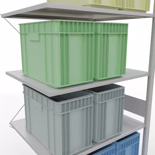 Abbildung Nr 13 des Artikels Anbauregal, Fachbodenregal Stecksystem MULTIplus150, 3000 x 1000 x 800 mm (HxBxT), 7 Fachböden, Kreuzstrebe, RAL 7035 lichtgrau aus der Produktgruppe Stecksystem von der Marke Schulte Lagertechnik