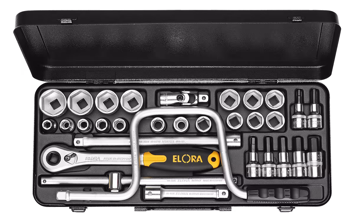 Steckschlüssel-Satz 1/2", 6-kant+Innen-Sechskant, 31-teilig 10-32 mm 771-LIMK von ELORA Steckschlüssel-Satz 1/2", 31-teilig 10-32 mm, ELORA-770-LIMU/LIMK aus der Kategorie Steckschlüssel-Sortiment 1/2" mit der Artikelnr. 0771530402900