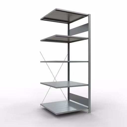 Anbauregal, Fachbodenregal Stecksystem MULTIplus150, 2000 x 750 x 800 mm (HxBxT), 5 Fachböden, Kreuzstrebe, verzinkt von Schulte Lagertechnik mit der Artikelnr. 12785-75