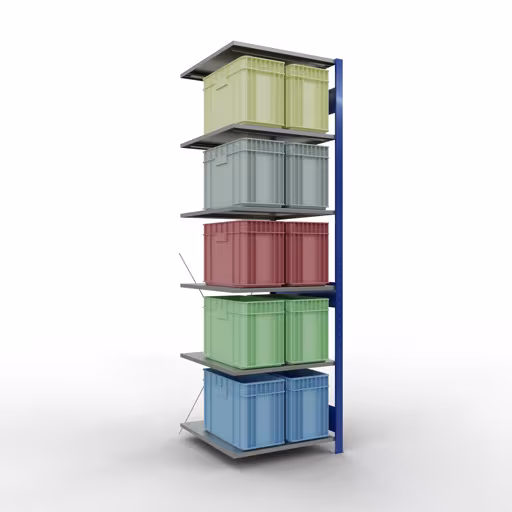 Produktbild Nr.6 des Artikels Anbauregal, Fachbodenregal Stecksystem MULTIplus150, 2500 x 750 x 800 mm (HxBxT), 6 Fachböden, Kreuzstrebe, RAL 5010 enzianblau/verzinkt/verzinkt aus der Produktreihe Stecksystem von der Marke Schulte Lagertechnik