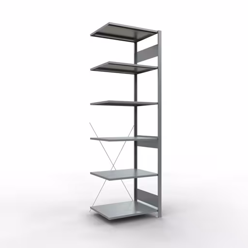Anbauregal, Fachbodenregal Stecksystem MULTIplus150, 2500 x 750 x 600 mm (HxBxT), 6 Fachböden, Kreuzstrebe, verzinkt aus der Kategorie Anbauregal mit der Artikelnummer 12766-75