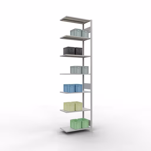 Zusatzbild des Artikels Anbauregal, Fachbodenregal Stecksystem MULTIplus150, 3000 x 750 x 400 mm (HxBxT), 7 Fachböden, Längenriegel, RAL 7035 lichtgrau aus Anbauregal