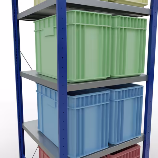 Abbildung Nr 13 des Artikels Grundregal, Fachbodenregal Stecksystem MULTIplus250, 2000 x 750 x 800 mm (HxBxT), 5 Fachböden, Kreuzstrebe, RAL 5010 enzianblau/verzinkt/verzinkt aus der Produktgruppe Stecksystem von der Marke Schulte Lagertechnik