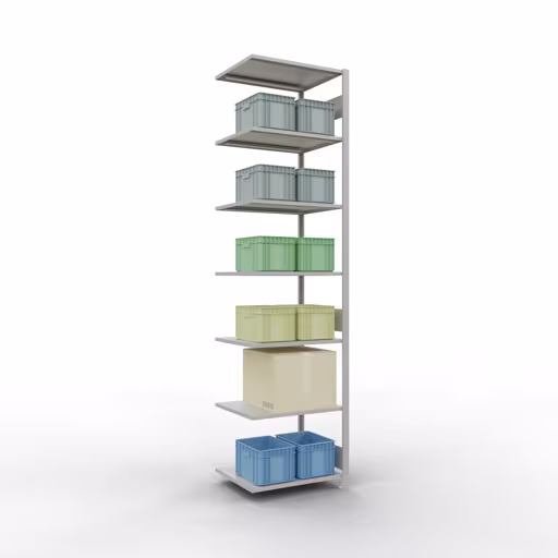 Anbauregal, Fachbodenregal Stecksystem MULTIplus150, 3000 x 750 x 600 mm (HxBxT), 7 Fachböden, Längenriegel, RAL 7035 lichtgrau von Schulte Lagertechnik mit der Artikelnr. 32667-75-LR