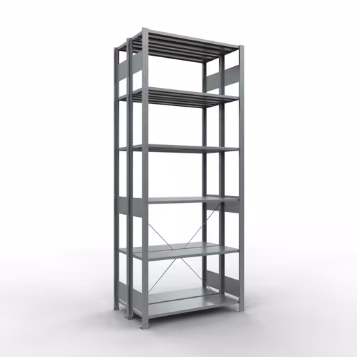Abbildung Nr 16 des Artikels Grundregal, Doppelregal, Fachbodenregal Stecksystem MULTIplus150, 2500 x 1000 x (2x300) mm (HxBxT), 2x6 Fachböden, Kreuzstrebe, verzinkt aus der Produktgruppe Fachbodenregale von der Marke Schulte Lagertechnik