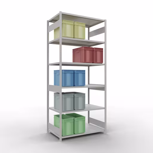Abbildung Nr 15 des Artikels Grundregal, Fachbodenregal Stecksystem MULTIplus250, 3000 x 1300 x 800 mm (HxBxT), 7 Fachböden, Längenriegel, RAL 7035 lichtgrau aus der Produktgruppe Stecksystem von der Marke Schulte Lagertechnik