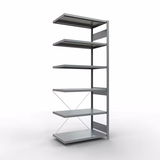 Anbauregal, Fachbodenregal Stecksystem MULTIplus330, 2500 x 1000 x 600 mm (HxBxT), 6 Fachböden, Kreuzstrebe, verzinkt aus der Kategorie Anbauregal mit der Artikelnummer 13966