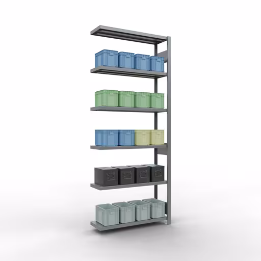 Anbauregal, Fachbodenregal Stecksystem MULTIplus250, 2500 x 1000 x 300 mm (HxBxT), 6 Fachböden, Längenriegel, verzinkt von Schulte Lagertechnik aus der Kategorie Stecksystem