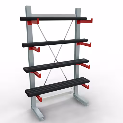 Abbildung Nr 7 des Artikels K 3000 Komplettregal, einseitig, 2500 x 1300 x 500 mm, RAL 7001 / RAL 3000, 5 Lagerebenen aus der Produktgruppe Kragarmregale von der Marke Schulte Lagertechnik