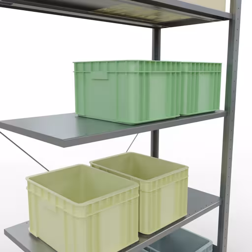 Produktbild Nr.12 des Artikels Anbauregal, Fachbodenregal Stecksystem MULTIplus150, 2000 x 1000 x 500 mm (HxBxT), 5 Fachböden, Kreuzstrebe, verzinkt - Expressline aus der Produktreihe Stecksystem von der Marke Schulte Lagertechnik