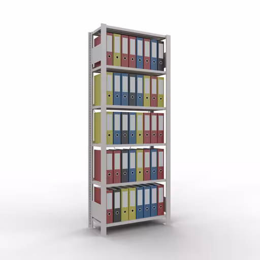 Abbildung Nr 14 des Artikels Grundregal, Büro-Fachbodenregal Stecksystem MULTIplus85, 2000 x 750 x 300 mm (HxBxT), 6 Fachböden, Kreuzstrebe, mit Anschlagleiste, lichtgrau aus der Produktgruppe Büroregale von der Marke Schulte Lagertechnik