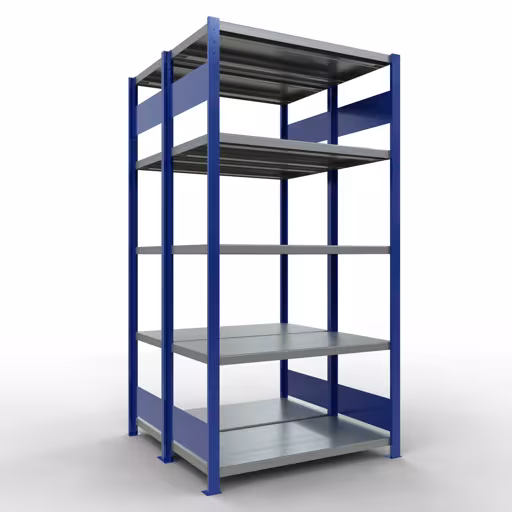 Grundregal, Doppelregal, Fachbodenregal Stecksystem MULTIplus250, 2000 x 1000 x (2x500) mm (HxBxT), 2x5 Fachböden, Längenriegel, RAL 5010 enzianblau aus der Kategorie Doppelregale mit der Artikelnummer 33250-B