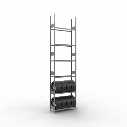 Grundregal, Räder-/Reifenregal, 4500 x 1150 x 400 mm, verzinkt, 6 Lagerebenen á 150 kg Fachlast pro Ebene von der Marke Schulte Lagertechnik aus der Produktreihe Fachbodenregale