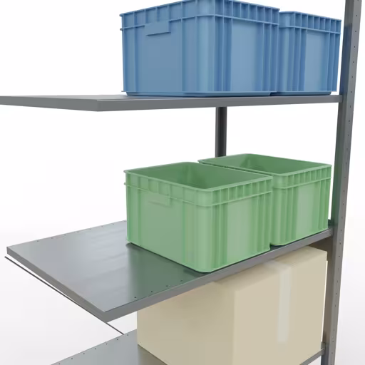 Zusatzbild des Artikels Anbauregal, Fachbodenregal Stecksystem MULTIplus150, 2500 x 1000 x 600 mm (HxBxT), 6 Fachböden, Kreuzstrebe, verzinkt aus Anbauregal